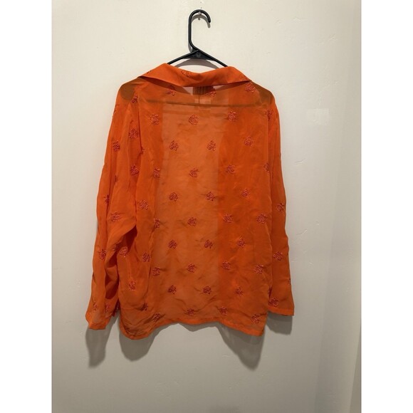 Country Wear Casuals Sheer Floral Embroidered Orange Button Down L - Picture 3 of 3